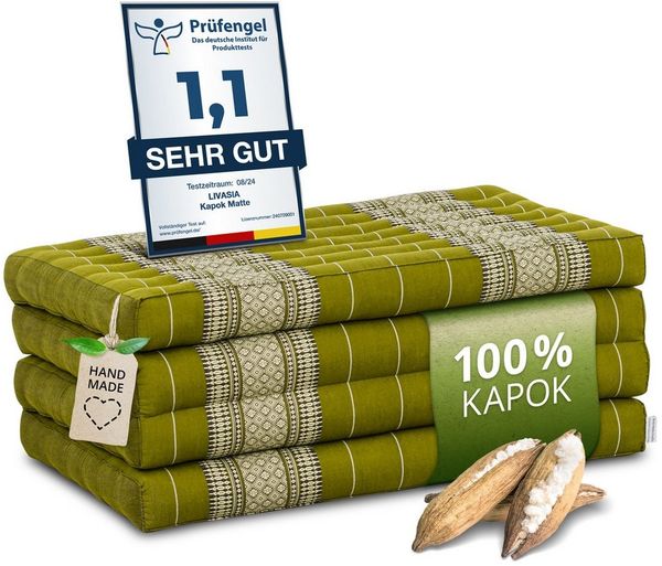 Klappmatratze Faltmatratze 80 cm (Classic) - 200 x 80 x 8 cm, livasia, 8 cm hoch, Kapok, vegan, handgefertigt