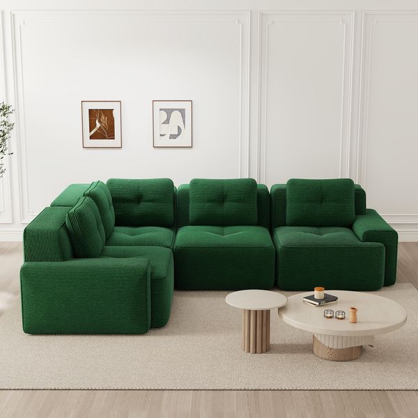 Modulares 2- bis 4-Sitzer Sofa H 69 x T 382 x B 104 cm aus Cord in Grün, montagefrei und flexibel kombinierbar