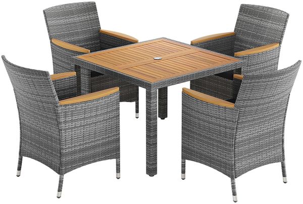 STEELSØN 'Fawaris' Polyrattan Sitzgruppe Outdoor 5-tlg, Gartenmöbel Set aus 4 Stühlen und Tisch inkl. Kissen, Akazienholz, grau-meliert, wetterfest für 4 Personen Bild 11