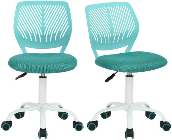 FurnitureR 2 Stück farbenfroher Stuhl, moderner und Verstellbarer Computersitz, drehbar, ohne Armlehne, Bürostuhl für Kinder, Türkis, Metall, 38,5 x 40 x 75 cm – 87 cm