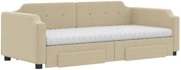vidaXL Tagesbett Ausziehbar mit Schubladen Creme 90x200 cm Stoff 3197692 Bild 3