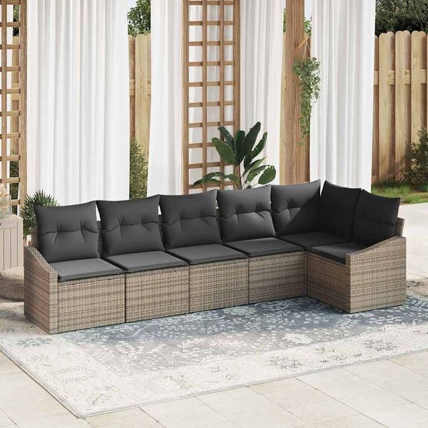 vidaXL Sofa Set mit Kissen 6 pcs Grau Poly-Rattan 3346739