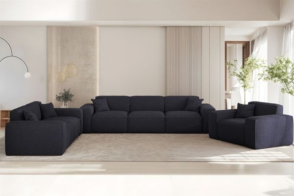 Sofaset Designersofa CELES PREMIUM 3-2-1 in Stoff Sven Dunkelblau