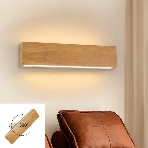 ZMH LED Wandleuchte innen Wandlampe Holz Modern Flurlampe Up und Down Design, 300° Drehbar, LED fest integriert, Warmweiß, Wandlampe Holz Modern