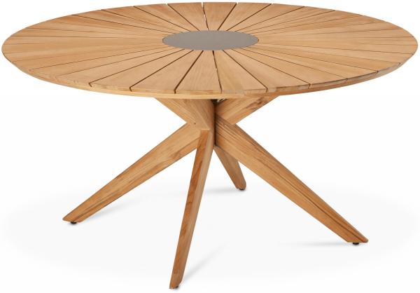 Best Freizeitmöbel Dining-Tisch Agadir rund Gartentisch Outdoor in Teak/Betongrau ca. Ø 150x74 cm