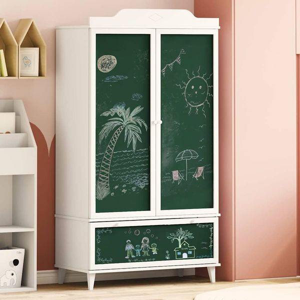 vidaXL Kreidetafel Kleiderschrank mit Tür ROROS Weiß 90 x 45 x 165 cm 42003034