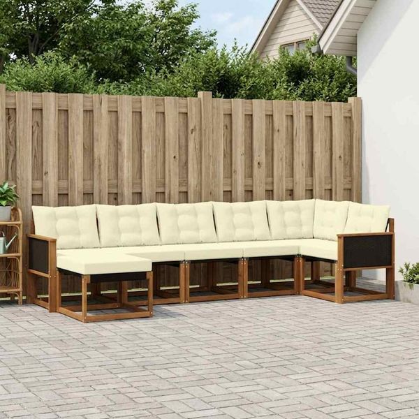 vidaXL Outdoor-Sofagarnitur mit Kissen 7 pcs Natur und Creme 3382086