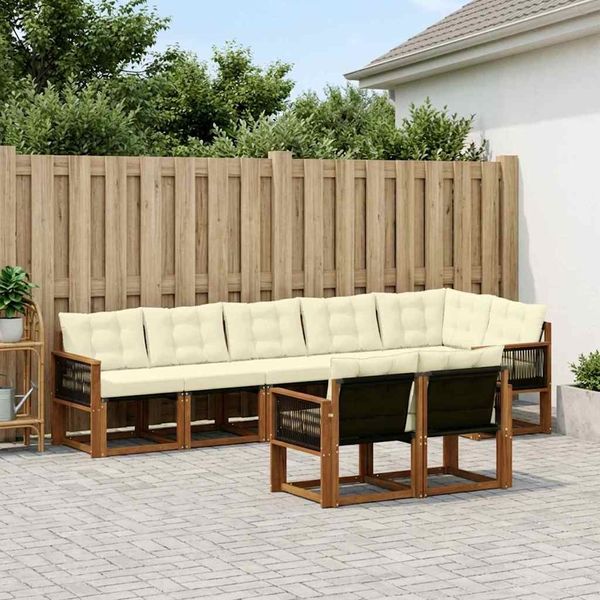 vidaXL Outdoor-Sofagarnitur mit Kissen 8 pcs Natur und Creme 3382030