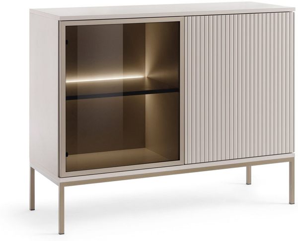 yourhouse24 Kommode SANTIA 104 cm 2D LED-Vitrine Sicherheitsglas Kaschmir