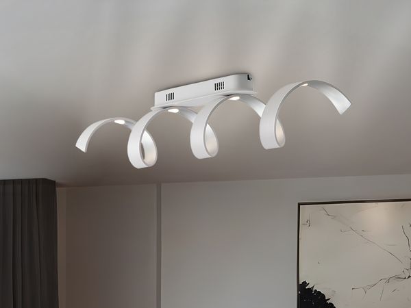 Ausgefallene LED Deckenlleuchte HELIX Weiß / Silber, Breite 80cm