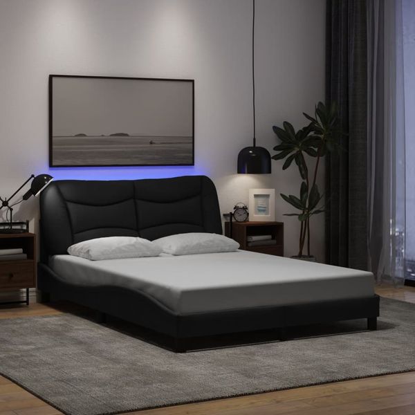 vidaXL Bettgestell mit LED ohne Matratze "Hvar" Schwarz 140x200 cm Stoff 3213706