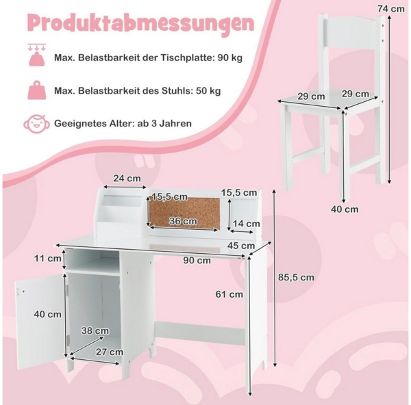 KOMFOTTEU Kinderschreibtisch mit Stuhl (Set), 74×29×29cm Bild 2