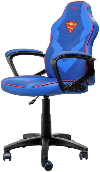 GXTrust 703SM Revvo Superman Lizenziert Gaming Stuhl für Kinder 4-12 Jahren, Gepolsterte Armlehne, Gasfeder Klasse 3, Stoffpolsterung, Höhenverstellbarer Schreibtischstuhl Kinder, Blau