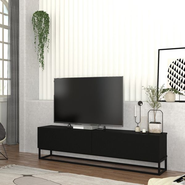 TV-Lowboard Nolven langes Gestell 180x32x47 cm Schwarz [en. casa]