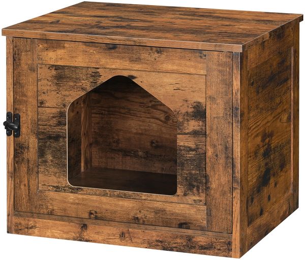HOOBRO Katzenhaus, Katzenklo Schrank, Katzenschrank für Katzentoilette, Katzenhaus mit Einzeltür, Katzenhöhle, großer Stauraum, Vintagebraun EBF01MW01G1