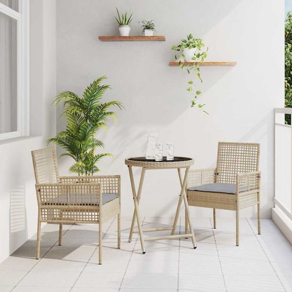 vidaXL Garten Bistro Set 3 pcs Beige Poly-Rattan 3334965