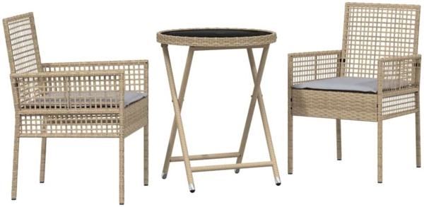 vidaXL Garten Bistro Set 3 pcs Beige Poly-Rattan 3334965