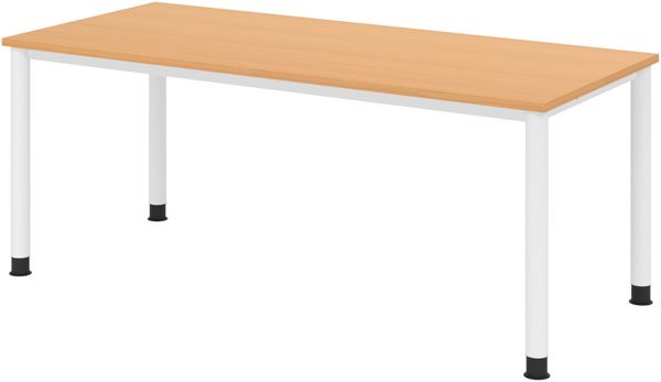 bümö höhenverstellbarer Schreibtisch H-Serie 180x80 cm in Buche, Gestell in Weiß - PC Tisch für's Büro manuell höhenverstellbar, Computertisch verstellbar, HS-19-6-W