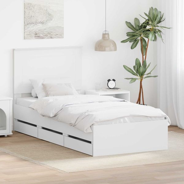 vidaXL Bettrahmen mit Schubladen Weiß 100 x 200 cm Ingenieurs Holz 3409489
