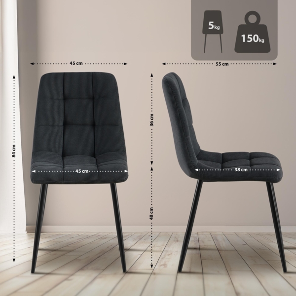 CLP Esszimmerstuhl Tilde Bezug gepolstert gesteppt mit Rückenlehne bis 150 kg,schwarz Cord Bild 2