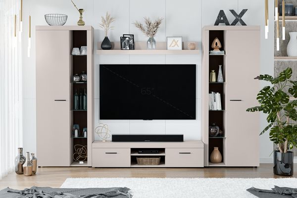 AX LIVING Spacoro XL Wohnwand Beige modern hochwertig 300 cm ohne LED