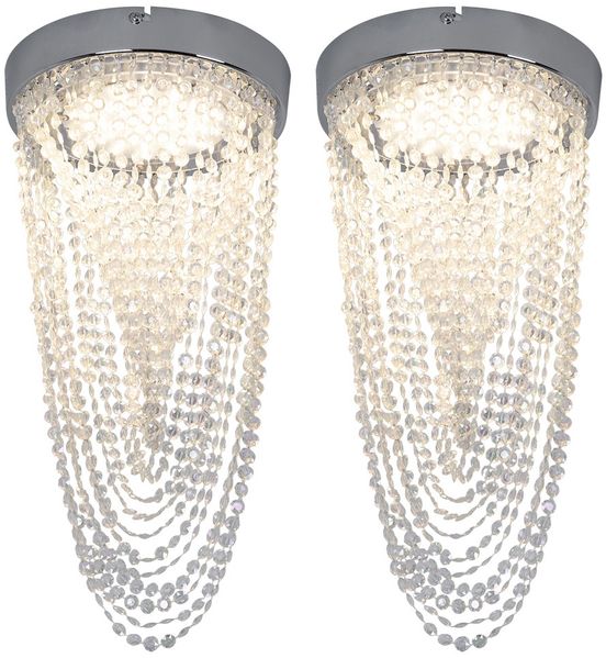 2er Set LED Deckenleuchte, Chrom, Kristallbehang, H 34 cm