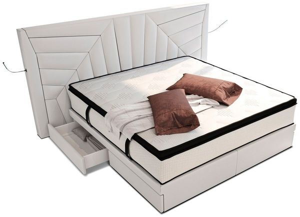 Sofa Dreams Boxspringbett Boxspringbett Monaco Leder, mit Topper, mit Schubladen, mit LED-Beleuchtung, mit USB-Anschlüssen