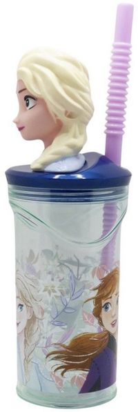 Disney Frozen Becher 3D Kindertrinkbecher 360 ml mit Strohhalm & Figurdeckel
