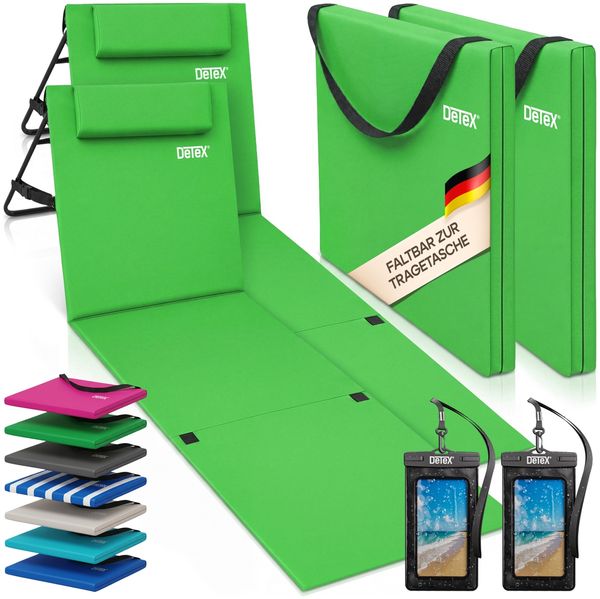 DETEX® 2x Sonnenliege Gepolstert mit Rückenlehne inkl. Handyhülle Grün