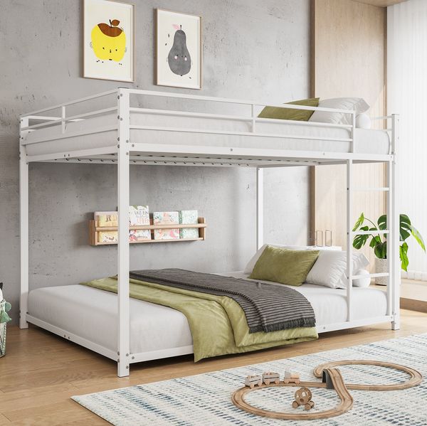 Etagenbett mit 2 Schlafgelegenheiten, Lattenrost, Leiter und Rausfallschutz, 140x200 cm, Kinderbett, Metallbett