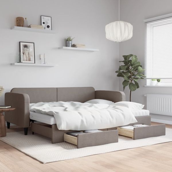 vidaXL Tagesbett Ausziehbar mit Schubladen Taupe 90x200 cm Stoff 3196873