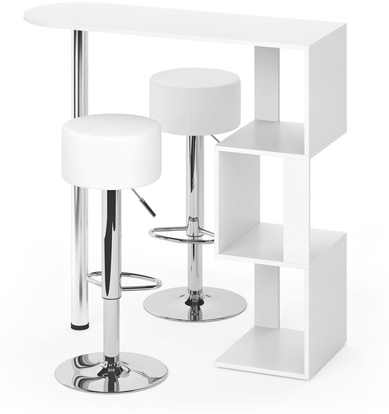 Bartisch-Set Vincent Weiß 113 x 39.8 cm mit 2 Barhockern Vicco