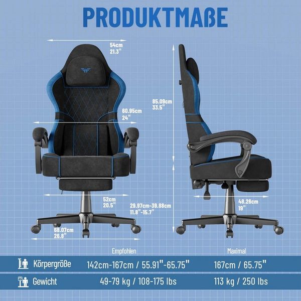 Huracan Gaming-Stuhl Gamer Chair mit verstellbare Kopfstütze und Lendenkissen,Ergonomisch
