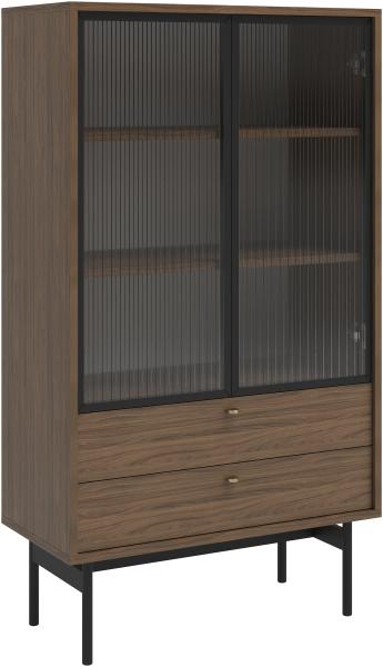 Selsey 'Olar' Vitrine mit 2 Regalböden, Holzoptik Carini Nussbaum, ca. 150 x 85 x 41 cm