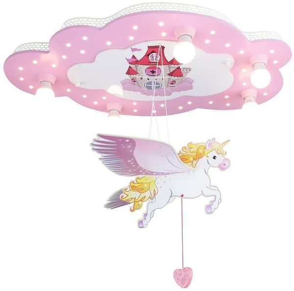 Elobra No. 127919 Deckenleuchte Bildwolke Schloss mit Einhorn 5-flammig, Rosa, Weiß