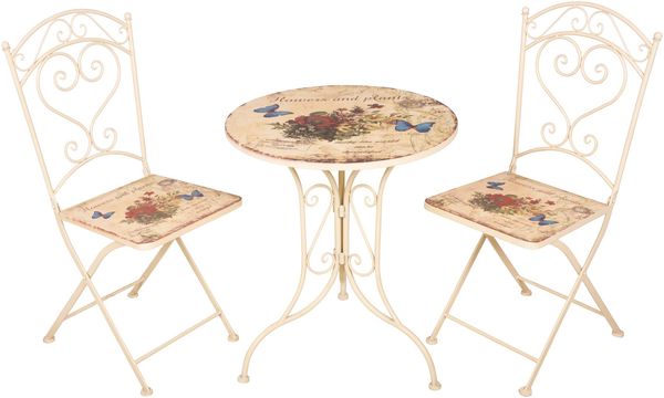Bistro-Set GRETA 3-tlg. Altweiß Stahl | Balkonset Gartenmöbel-Set Bistrotisch mit 2 Stühlen Outdoor Sitzgruppe