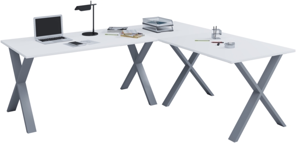 VCM Schreibtisch Lona 916549 Silber / Weiß H. 76 x B. 190 x T. 190 cm