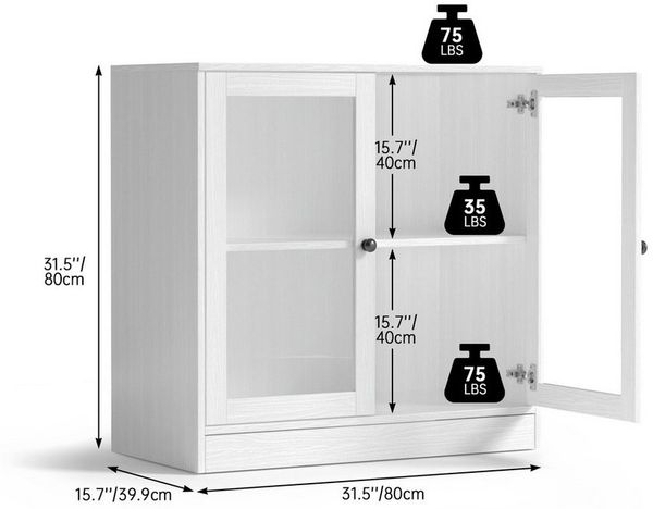 VOWNER Sideboard mit 2 Glastüren – Buffetschrank, Küchenschrank mit Arbeitsplatte (1 St), Aufbewahrungsschrank für Wohnzimmer & Schlafzimmer