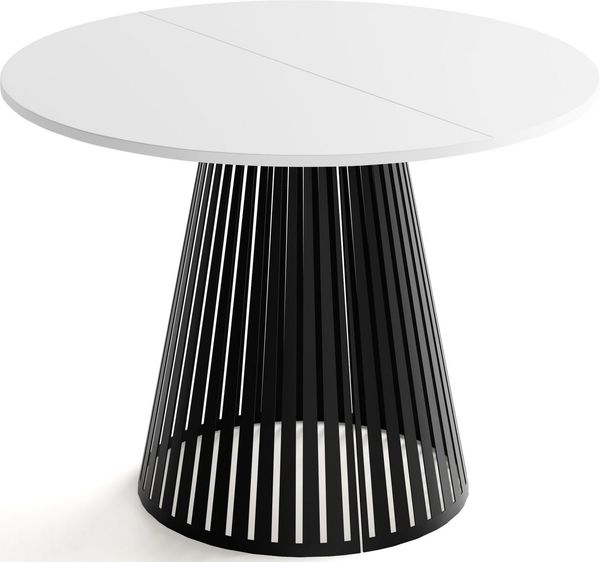 WFL GROUP Esstisch Naro Black ausziehbar rund mit schwarzen Lamellen, Metallbeinen (MADE IN EU, erhältlich in 2 Größen – 100/120 cm, ausziehbar auf 180/200 cm), platzsparender Tisch mit Lamellen für Küche, Esszimmer oder Wohnzimmer