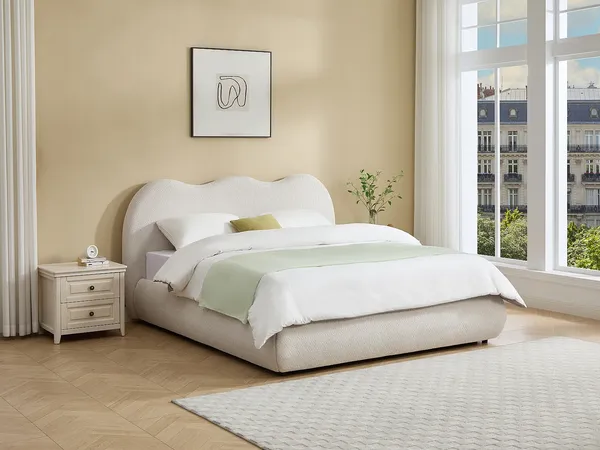 Vente-unique - OBALESA Bett Stoff Beige - B 221 cm x H 109 cm x L 210 cm