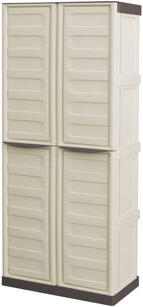 Dmora Ipno Outdoor-Garderobe, Mehrzweck-Balkongarderobe, 2-türiger Besenschrank, 100 % Made in Italy, 70 x 47 x 178 cm, Beige und Braun, gestreifte Oberfläche