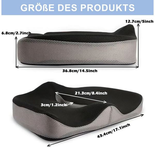 HEYHIPPO Sitzkissen Memory-Foam Sitzkissen 45×38×13/7 cm, ergonomisch für Büro & Gaming, Orthopädisches Sitzkissen Atmungsaktive Polsterung Lindert Müdigkeit