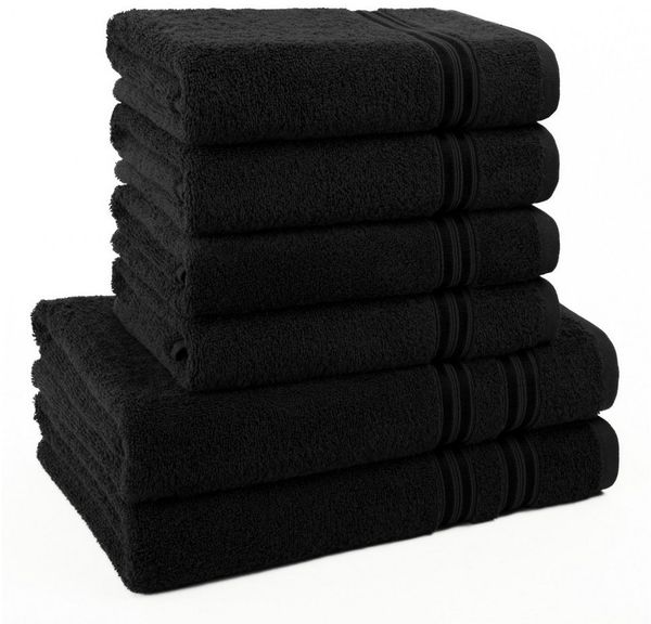 Hammetex 6 teiliges Handtuch Set, 100% Baumwolle Weich Saugstark Qualität Handtücher Set, 2 Badetücher 70x140 cm, 4 Handtücher 50x100 cm, Schwarz