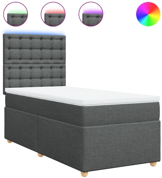 vidaXL Boxspringbett mit Matratze Dunkelgrau 100x200 cm Stoff 3293506