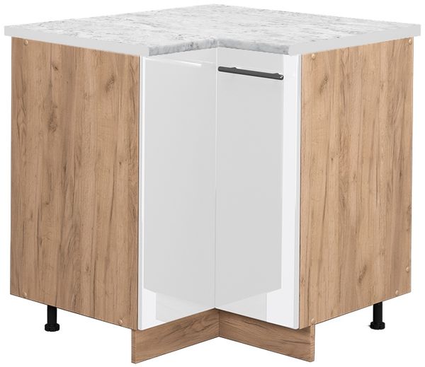 Eckunterschrank Fame-Line Weiß Hochglanz 80.5 cm , AP Marmor Vicco