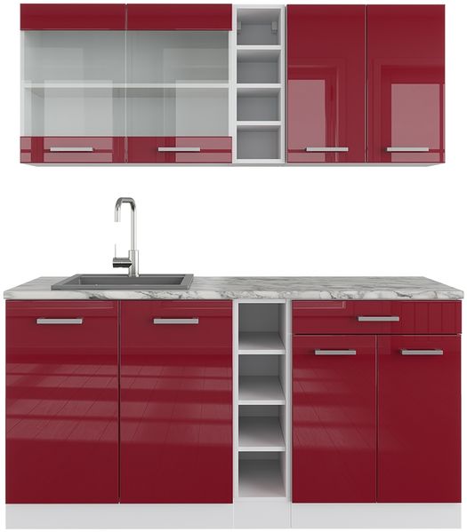 Singleküche R-Line Rot Hochglanz/Weiß 160 cm ohne Arbeitsplatte Vicco