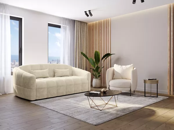 Vente-unique - RETUNA Sofa SamtStoff Beige - B 208 cm105 cm x H 90 cm x L 220 cm