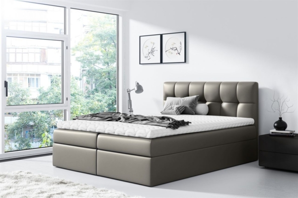 Boxspringbett Schlafzimmerbett CARMEN 140x220 cm Kunstleder Grau