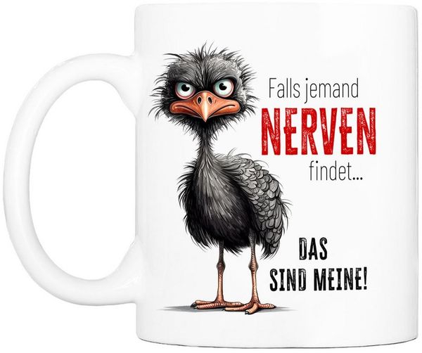 Cadouri Tasse mit Spruch 'Nerven' Kaffeetasse Büro Arbeit, Geschenk, Keramik, Kaffeebecher, Geschenkidee Arbeitskollege, lustig, Humor, 330 ml