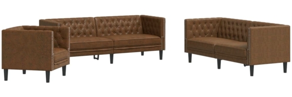 vidaXL 3-tlg. Chesterfield-Sofa-Set Braun Kunstleder Wildleder-Optik 3209273